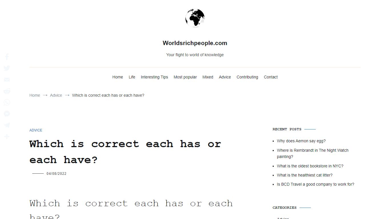 Which is correct each has or each have? – Worldsrichpeople.com
